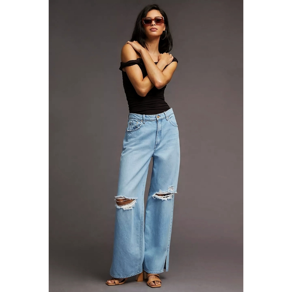 Anthropologie x Mother Snacks The Fun Dip Puddle Wide Leg Denim Jeans